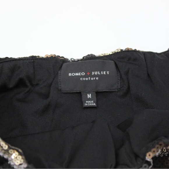 ROMEO & JULIETTE Sequin Mini Skirt Gold Black Brown Check Elastic Waist M - Picture 4 of 9